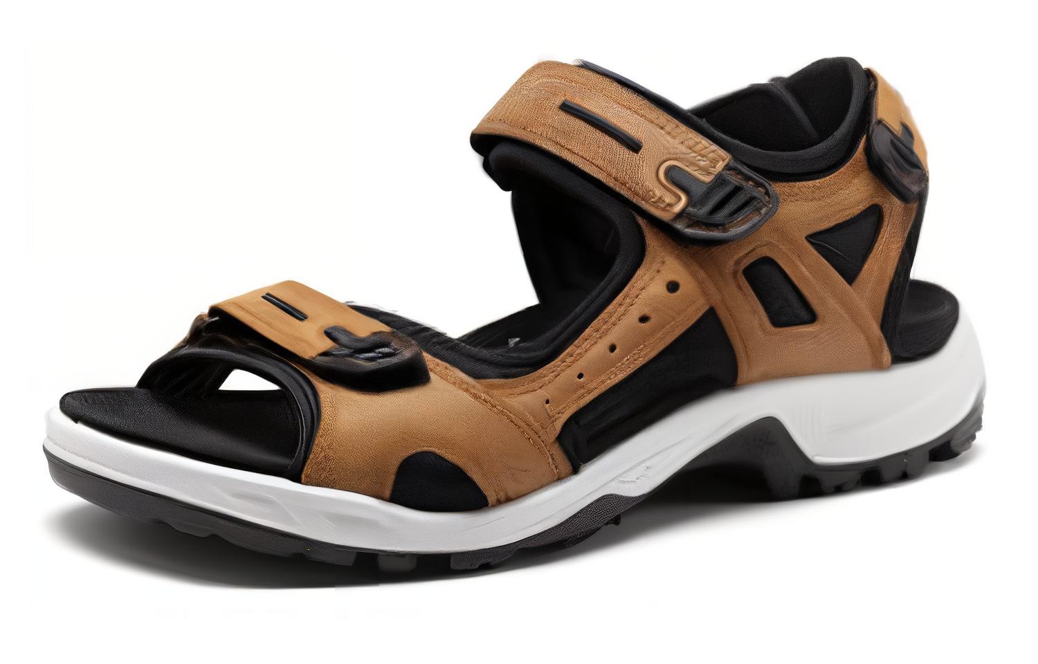 Ecco Leather Beach Sandals Men's Amber Brown