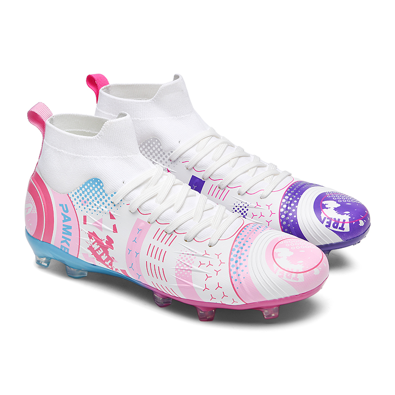 PANKE Soccer Shoes Unisex High Top White Purple Rose+White Pink Blue
