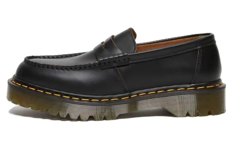 Dr. Martens Penton Bex Yellow Stitch Quilon Leather Loafers 'Black'