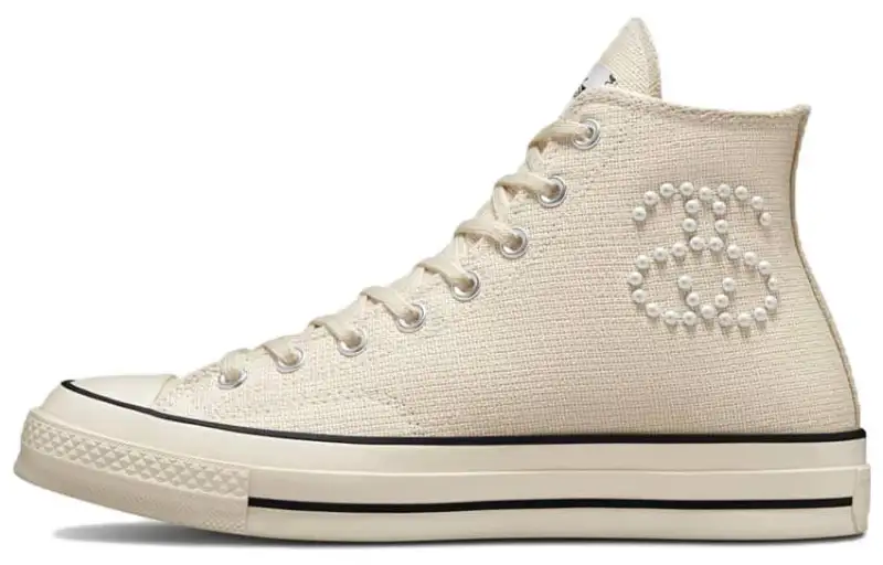 Converse x Stussy 1970s Collaboration Slip Resistant Abrasion Resistant High top Canvas Shoes Unisex Beige