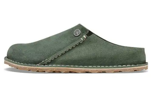 Birkenstock Suede Closed Toe Slippers Unisex Green Narrow