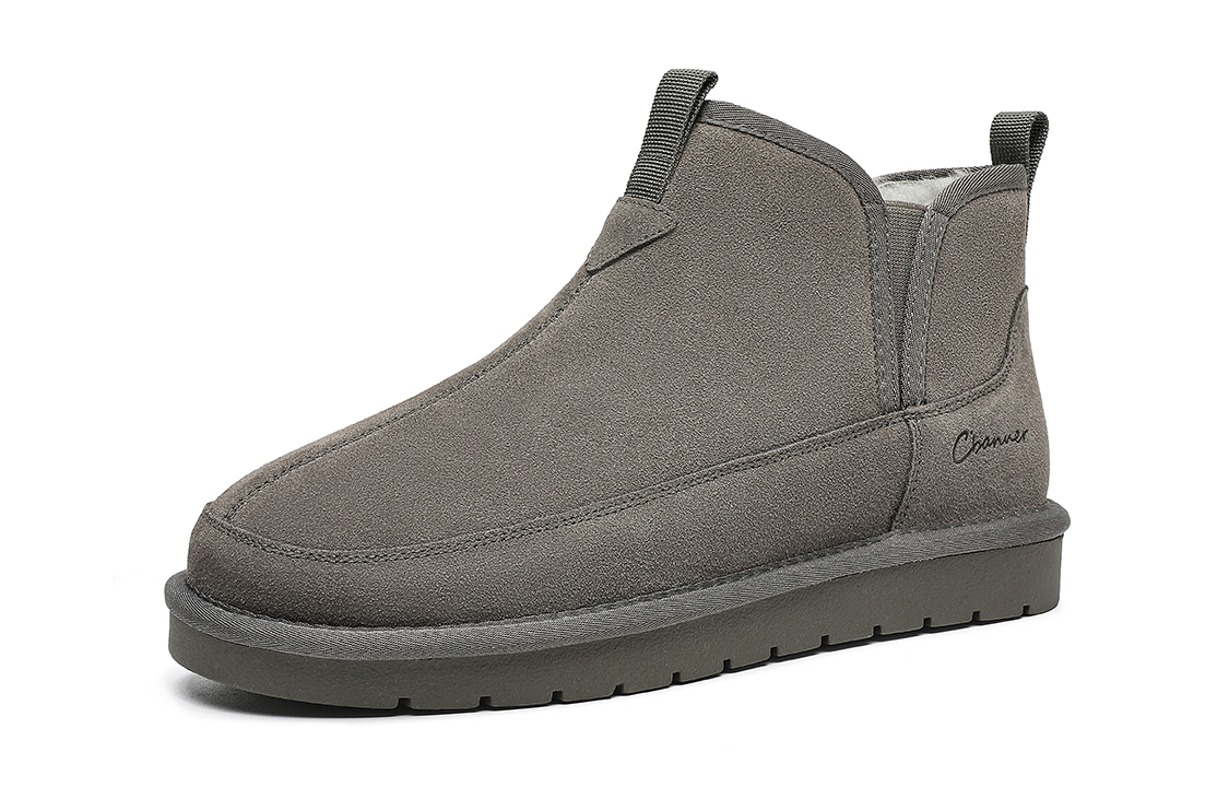 C°BANNER Cow Split Leather Thickened And Fleece Lined Thermal Snow Boots Men's Gray