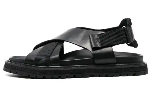 PREMIATA Leather Round Tip One Strap Sandals Men's Black