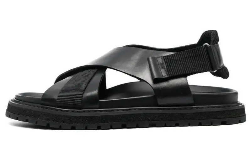 PREMIATA Leather Round Tip One Strap Sandals Men's Black