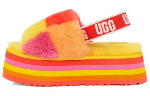 UGG Disco Checker Slide Thick Sole Sandals Yellow Women's