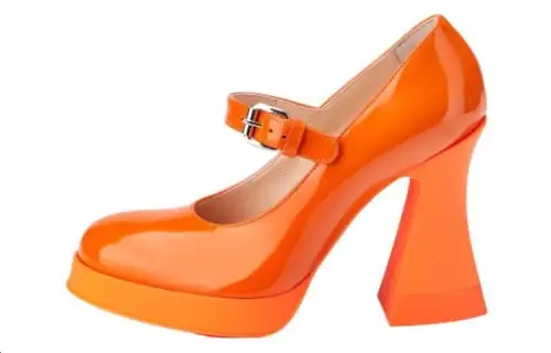 AGL Leather Chunky Heel High Heels 11cm Women's Orange