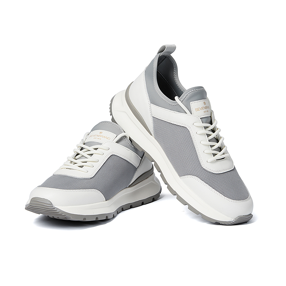 SEVEN Cow Leather Cushioning, Wear Resistant Low top Running Shoes Men’s White
