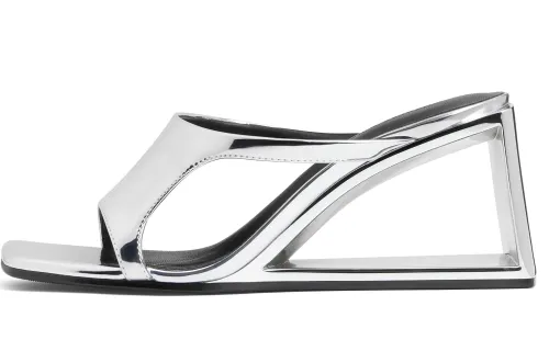 CHARLES&KEITH Composite Sole Slide Slippers 7.6cm Women's Silver/Black Box Black