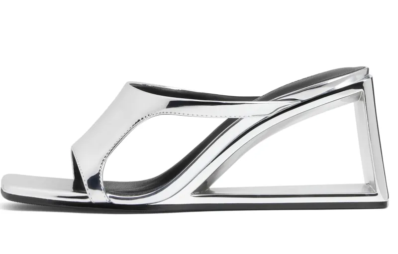 CHARLES&KEITH Composite Sole Slide Slippers 7.6cm Women's Silver/Black Box Black
