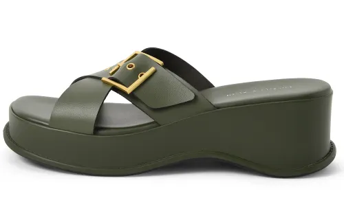 CHARLES&KEITH Composite Sole Slide Slippers Women's Olive Green