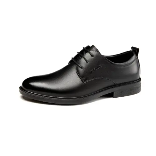 AOKANG cow leather round toe flat sole slip-on casual simple European and American trend literary British style business commuting comfortable soft sole versatile formal leather shoes men's black