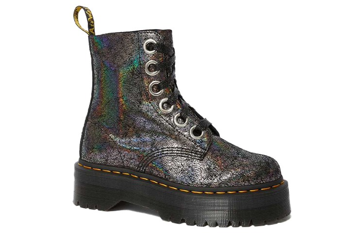 Dr.Martens Molly Metallic Short Combat Boots Women's Black Silver