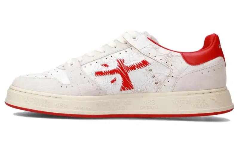 PREMIATA Leather Minimalist Fashion Low top Skateboard Shoes Men's White Red
