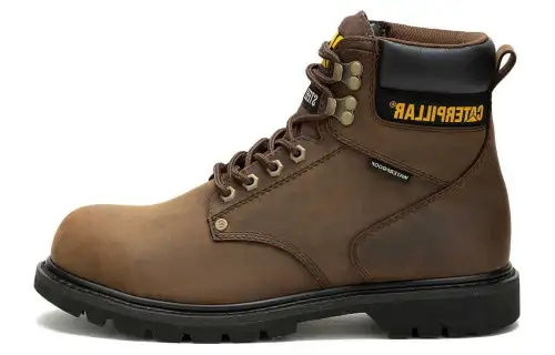 CAT Leather Slip Resistant Abrasion Resistant Short Combat Boots Men's Dark Brown
