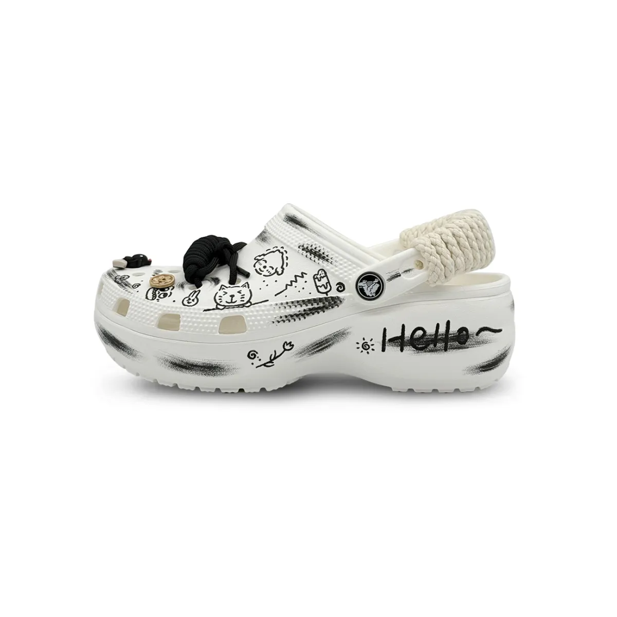 Crocs Classic Platform Clog Happy Graffiti EVA Clogs Women's White