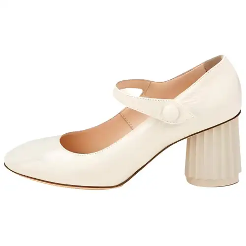 AGL Sheepskin Chunky Heel Mary Jane Shoes 6.5cm Women's White