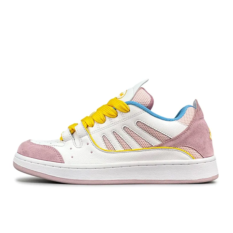 LuzaoT SUPER DRAG Skateboard Shoes Unisex Low Top White/Yellow