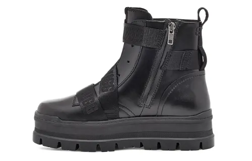 UGG Sid Leather Short Mid Calf Combat Boots Women's Black