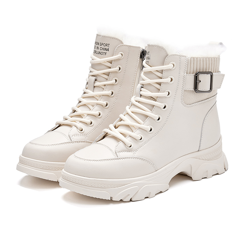 BAIJIHONG Leather Short Combat Boots 4cm Women's