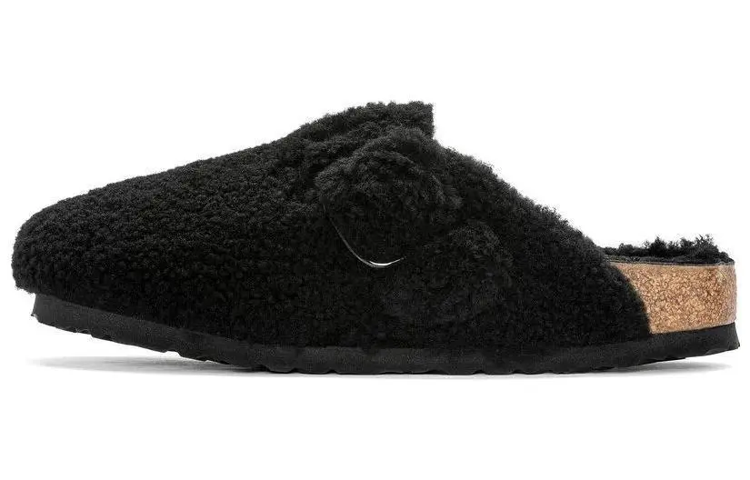 Birkenstock Boston Big Buckle Shearling Narrow Fit 'Black' Women's