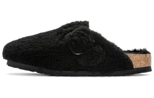 Birkenstock Boston Big Buckle Shearling Narrow Fit 'Black' Women's