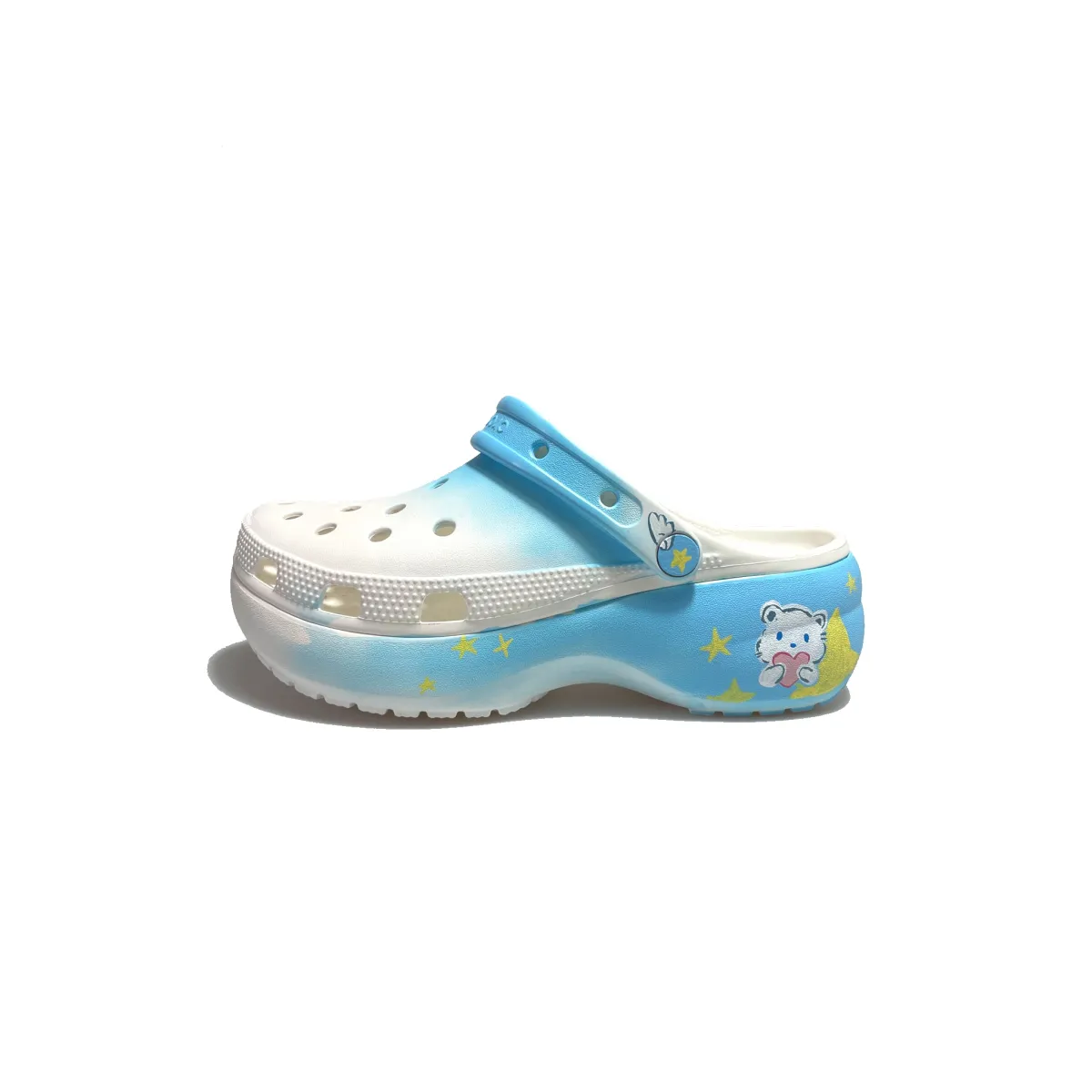 Crocs Classic Platform Clog Good Night, Bear Clogs Unisex White Blue