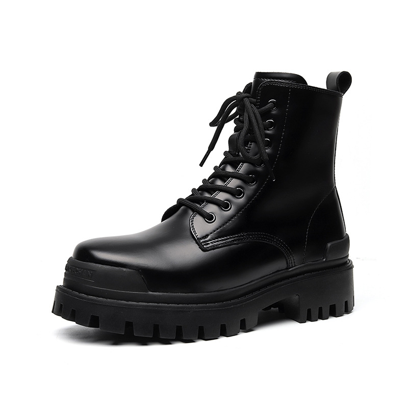 V ZERO FIVE High Top Shoes Microfiber Leather Crew Combat Boots Men's Black British Style