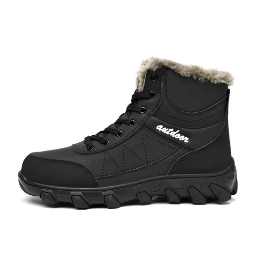 CARTELO Waterproof Thickened And Fleece Lined Thick Cotton Outdoor Cow Split Leather Ankle Boots Men's