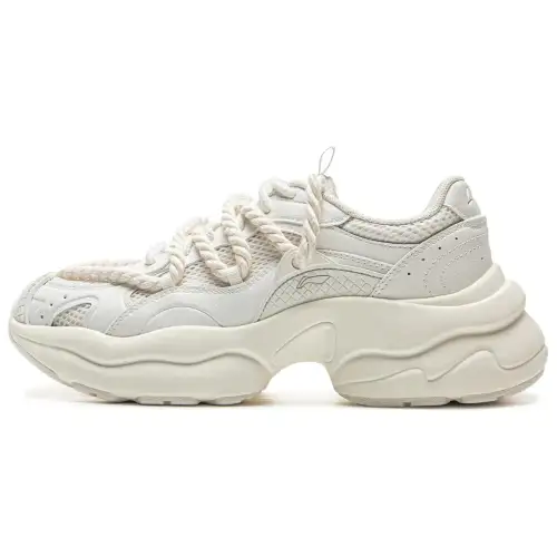 Li Ning Cushioning Slip Resistant Abrasion Resistant Breathable Support Low top Casual Shoes Women's Ivory