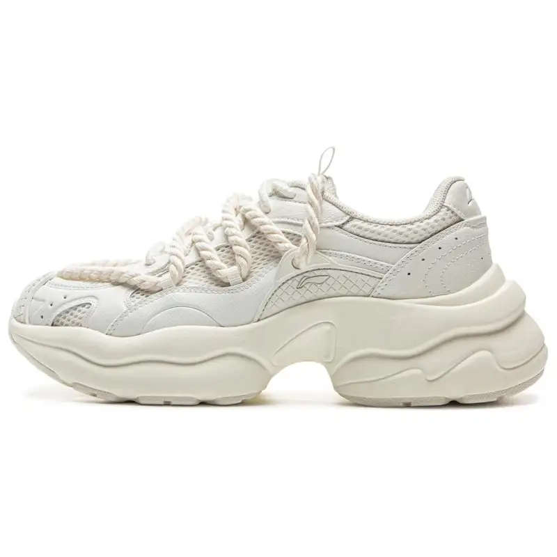 Li Ning Cushioning Slip Resistant Abrasion Resistant Breathable Support Low top Casual Shoes Women's Ivory