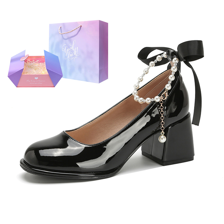 KATHRYN WILSON Patent Leather Chunky Heel High Heels 6CM Women's