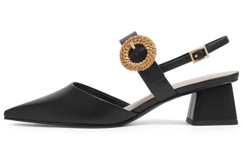 CHARLES&KEITH Pu Chunky Heel High Heels 4cm Women's Black