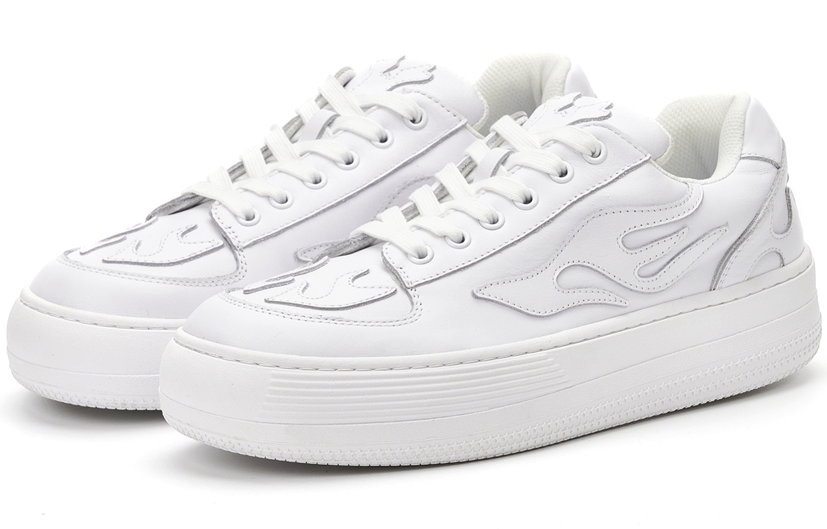 WILD PITCH Overthrow Cow Leather Low top Skateboard Shoes Unisex White