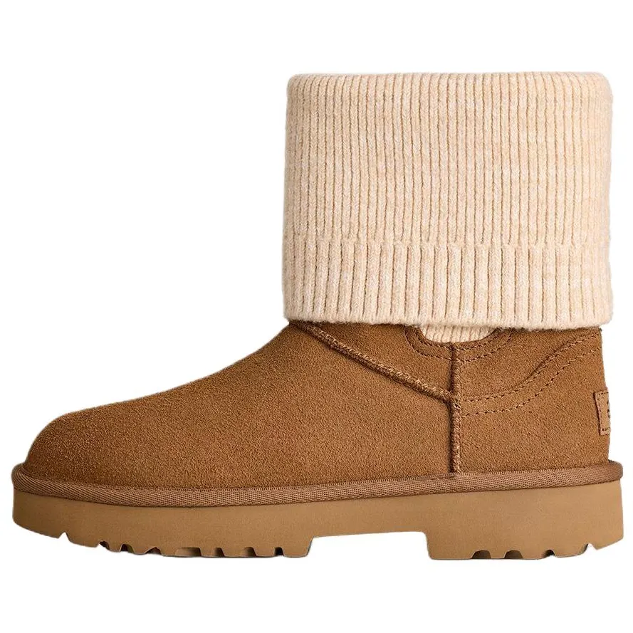 UGG Classic Novelty Cow Split Leather Short Chelsea Boots Women's Chestnut
