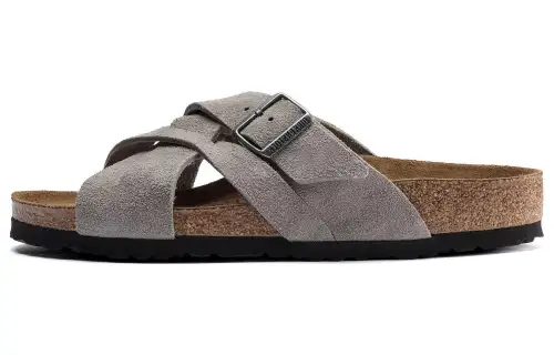 Birkenstock Suede Slide Slippers Unisex Gray Narrow