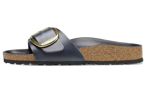 Birkenstock Leather Slide Slippers Unisex Dark Blue Narrow