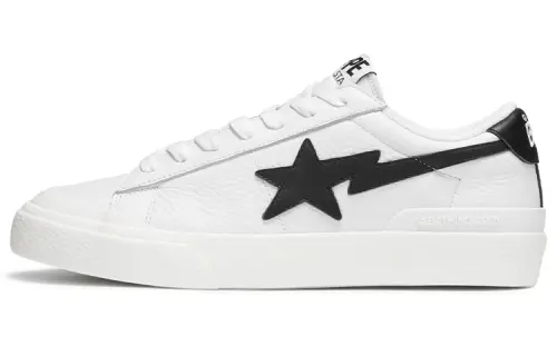 A BATHING APE MAD STA Good Sunday Leather Low top Stylish Skateboarding Shoes Unisex White Black
