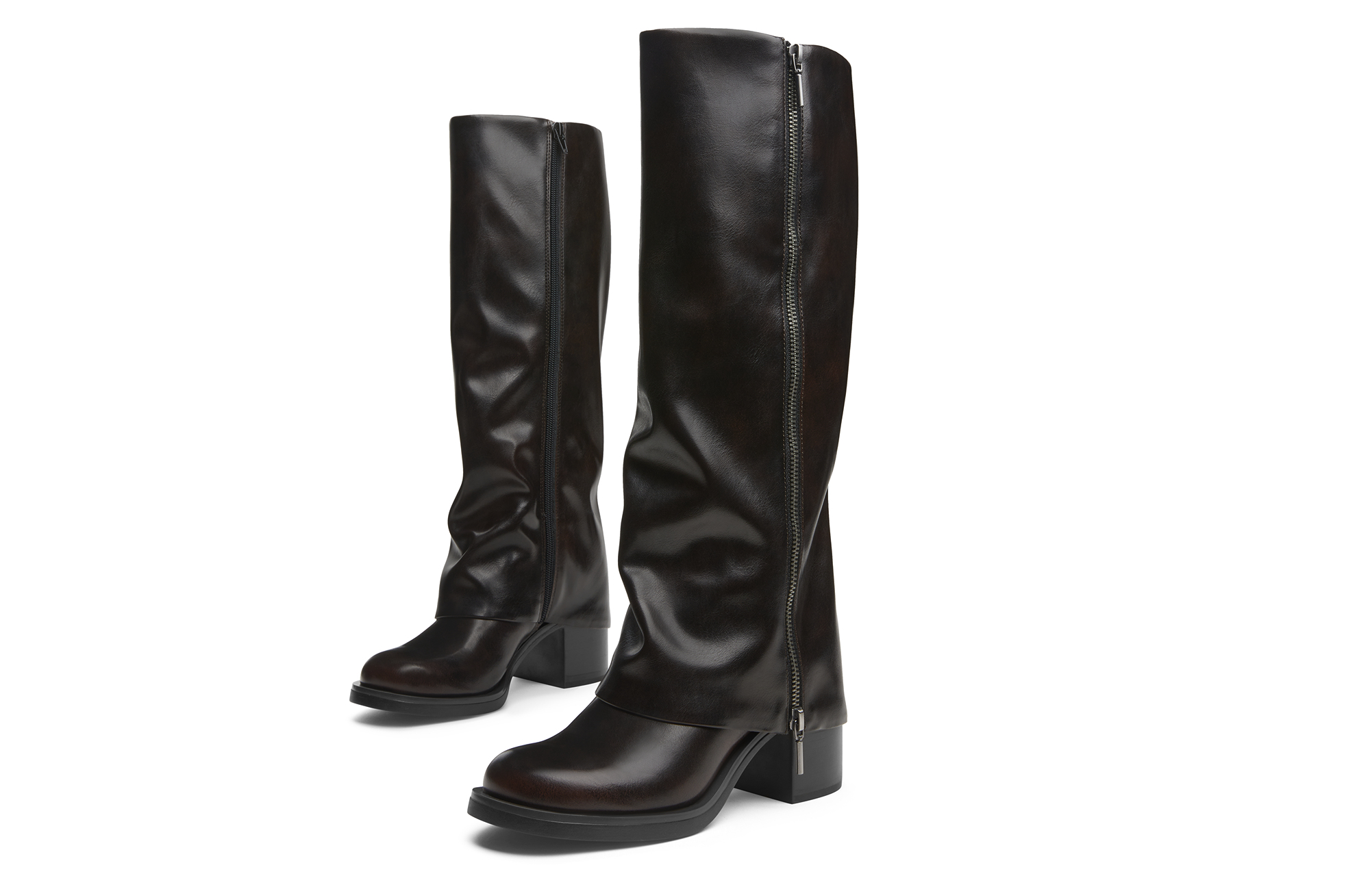 CHARLES&KEITH Small Charles & Keith Gothic Style Pu Knee high Boots 7.1cm Women's Black/Dark Brown Dark Brown