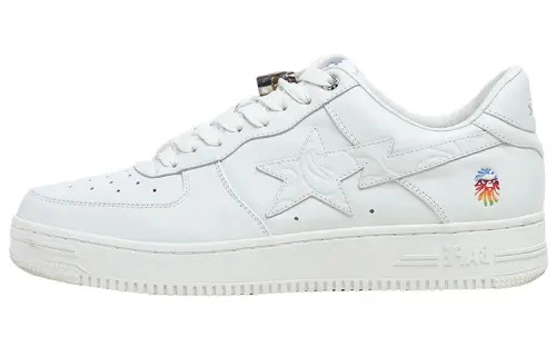 BAPE BLACK x A BATHING APE STA Cow Leather Stylish Skateboarding Shoes Men's White Silver Tone Buckle