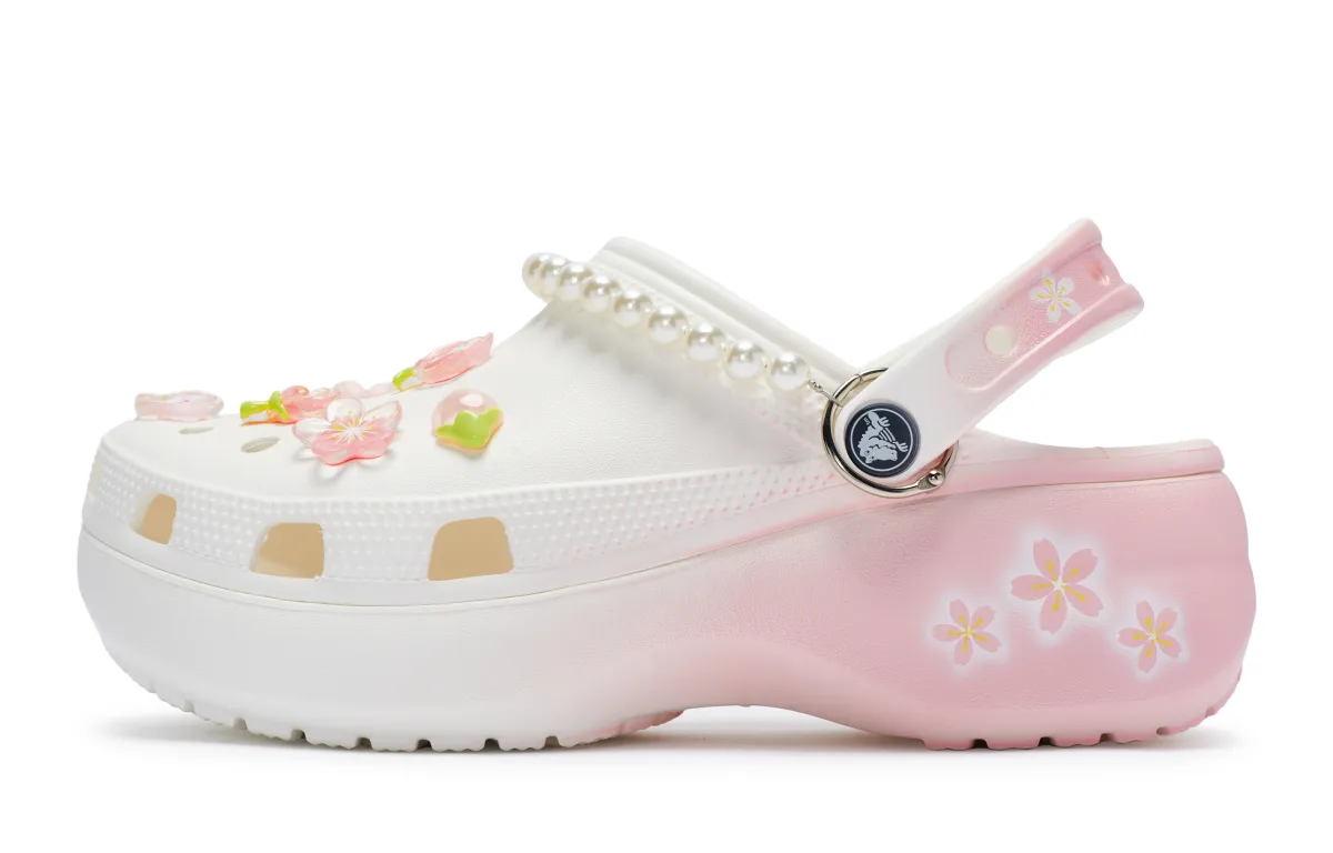 Crocs Classic Platform Clog 811 Manufacturing, Spring Sakura Imprint Clogs Women's White Pink