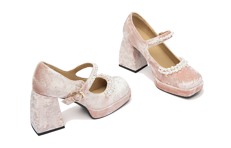 Lily Wei Suede Chunky Heel Mary Jane Shoes 9cm Women's Pink
