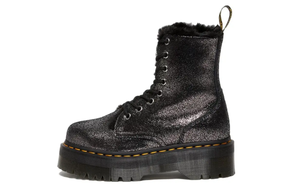 Dr. Martens Jadon Faux Fur Lined Metallic Leather Platform Boots 'Black' Women's