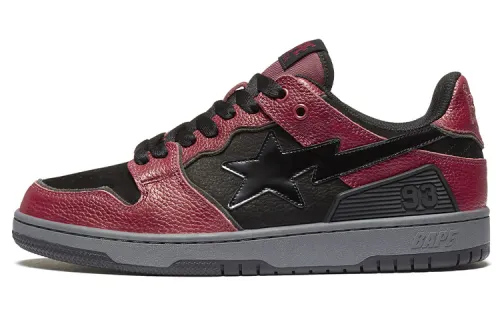 A BATHING APE SK8 STA Leather Low top Stylish Skateboarding Shoes Women's Black Red