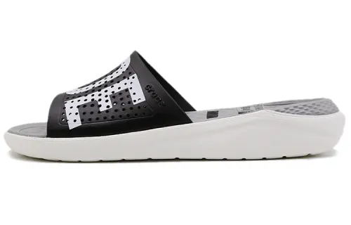Crocs LiteRide Logo Unisex Black Slippers 'Black White'