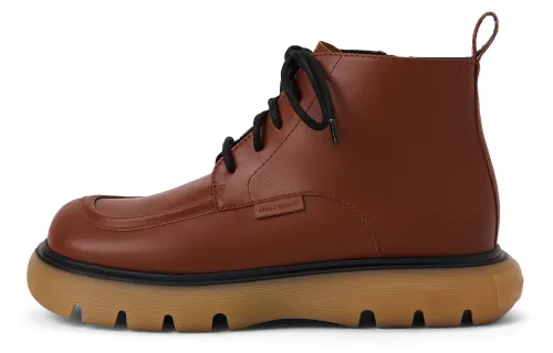 CHARLES&KEITH PU Short Combat Boots 3cm Women's Cognac Brandy