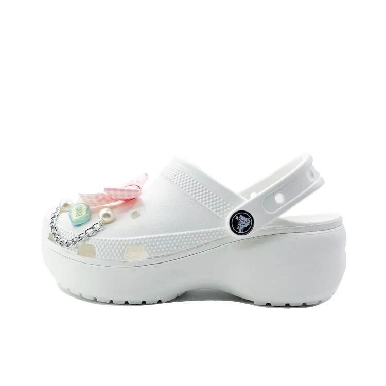 Crocs Classic Platform Clog Fun Childhood, Beach Travel, Fashion Trend Classic Clog EVA Versatile Clogs Unisex White