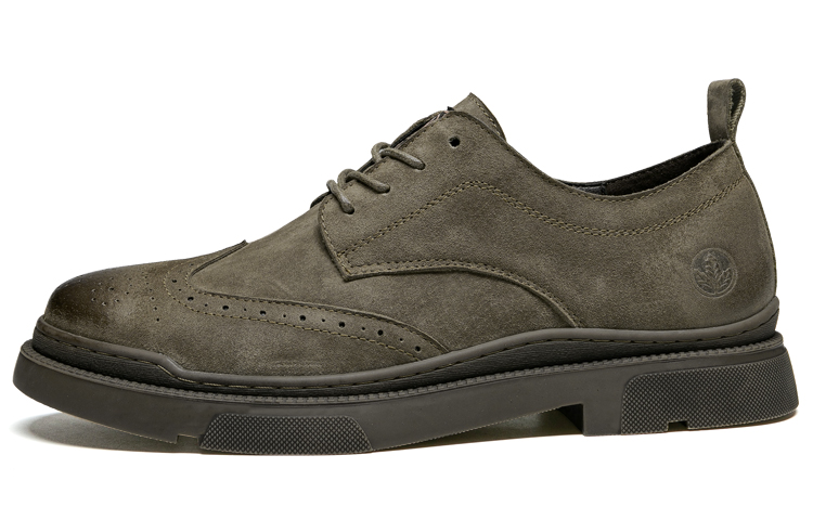 LEAVELAND Casual Leather Shoes Men's Low Top Khaki/Gray