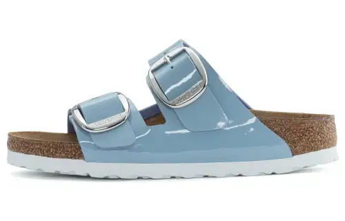 Birkenstock Leather Slide Slippers Women's Blue Narrow