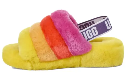 UGG Fluff Yeah Slide Slipper Rainbow Yellow Women's