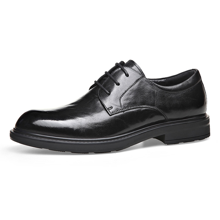 Kaimaron Derby Shoes Cow Leather Round Toe Lace Up Comfortable and Versatile Formal Leather Shoes Men's Black